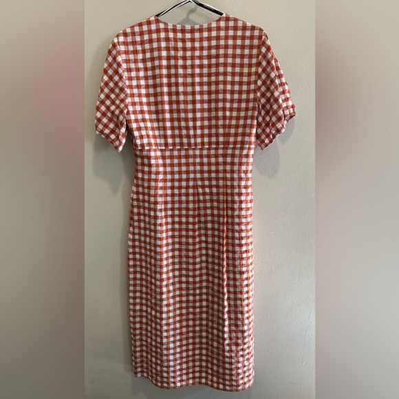 The Fifth Label Nouveau Check Gingham Midi Dress Button Front Rust White Size 8 - Picture 2 of 6